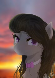 Size: 2480x3508 | Tagged: safe, artist:dashy21, imported from derpibooru, octavia melody, earth pony, pony, bust, cheek fluff, chest fluff, solo, sunset