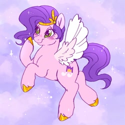 Size: 1102x1103 | Tagged: safe, artist:saddleup4love, imported from derpibooru, pipp petals, pegasus, pony, adorapipp, backwards cutie mark, blushing, colored wings, cute, eyebrows, female, flying, g5, headband, mare, smiling, solo, spread wings, wings