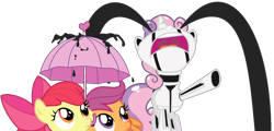 Size: 1344x647 | Tagged: safe, artist:hourglass-vectors, edit, editor:pagiepoppie12345, imported from derpibooru, apple bloom, scootaloo, sweetie belle, earth pony, pegasus, pony, robot, robot pony, unicorn, friendship is witchcraft, one bad apple, season 3, apple bloom's bow, bow, crying, cutie mark crusaders, female, filly, foal, hair bow, heart, horn, mini marshmelodrama, ocular gushers, oil, open mouth, partially open wings, sad, simple background, sweetie bot, transparent background, umbrella, volumetric mouth, wings