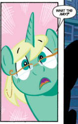 Size: 496x790 | Tagged: safe, idw, imported from derpibooru, jade singer, summer mane, pony, unicorn, my little pony micro-series, comic, confused, cropped, dialogue, english, female, glasses, horn, mare, reaction image, shocked, speech bubble, surprised, text, what the hay