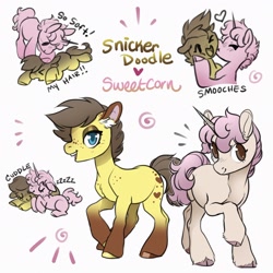 Size: 3000x3000 | Tagged: safe, artist:opalacorn, imported from derpibooru, oc, oc only, oc:snickerdoodle, oc:sweetcorn, earth pony, pony, unicorn, blushing, cloven hooves, cuddling, ear fluff, english, eyeshadow, female, freckles, horn, kiss on the cheek, kissing, lesbian, looking ata you, makeup, mare, oc x oc, onomatopoeia, open mouth, raised hoof, shipping, shoulder freckles, simple background, sleeping, socks (coat marking), sound effects, white background, zzz