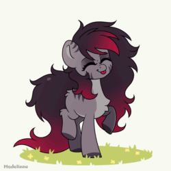 Size: 2000x2000 | Tagged: safe, artist:madelinne, imported from derpibooru, oc, oc only, oc:madelinne, earth pony, pony, :p, animated, chest fluff, eyes closed, female, gif, happy, mare, simple background, solo, tongue out, trotting, trotting in place, white background