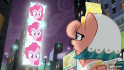 Size: 640x360 | Tagged: safe, imported from derpibooru, screencap, pinkie pie, somnambula, earth pony, pegasus, pony, season 7, shadow play, animated, clothes, egyptian, egyptian headdress, egyptian pony, female, folded wings, gifs.com, mare, screen, watermark, wings