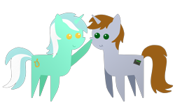Size: 10000x6000 | Tagged: safe, alternate version, artist:freestadiumtix, imported from derpibooru, lyra heartstrings, oc, oc:littlepip, pony, unicorn, fallout equestria, boop, cute, duo, duo female, female, horn, lyrabetes, mare, pointy ponies, simple background, transparent background, unicorn oc