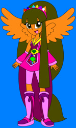 Size: 1871x3140 | Tagged: safe, artist:hannahbro, imported from derpibooru, oc, oc only, human, equestria girls, blue background, crystal guardian, humanized, simple background, solo, winged humanization, wings