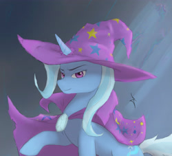 Size: 5500x5000 | Tagged: safe, artist:dastradraw, artist:dastrak, imported from derpibooru, trixie, pony, unicorn, absurd resolution, cape, clothes, confident, female, hat, looking at you, mare, raised leg, smiling, solo, trixie's cape, trixie's hat