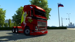 Size: 1280x720 | Tagged: safe, imported from derpibooru, fluttershy, euro truck simulator 2, game screencap, moscow, russia, russian flag, truck, volvo