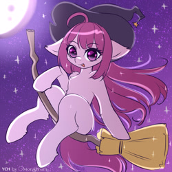 Size: 3000x3000 | Tagged: safe, artist:monstrum, imported from derpibooru, earth pony, pony, auction, auction open, broom, commission, cute, female, flying, flying broomstick, halloween, hat, high res, holiday, human shoulders, mare, moon, solo, witch, witch hat, ych sketch, your character here