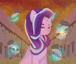 Size: 3400x2900 | Tagged: safe, artist:kittenwfody, imported from derpibooru, starlight glimmer, pony, unicorn, bad end, bust, confident, female, glowing, glowing horn, high res, horn, jar, levitation, lidded eyes, looking at you, magic, mare, our town, outdoors, princess cadance's cutie mark, princess celestia's cutie mark, princess luna's cutie mark, relapse, s5 starlight, sitting, solo, telekinesis, this will end in communism, three quarter view, twilight sparkle's cutie mark