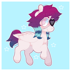 Size: 900x900 | Tagged: safe, artist:tookiut, imported from derpibooru, oc, oc only, pegasus, pony, eyepatch, pegasus oc, smiling, solo, wings