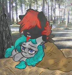 Size: 1038x1080 | Tagged: safe, artist:elektra-gertly, imported from derpibooru, oc, oc only, earth pony, pony, 2018, duo, earth pony oc, female, homeless, mare, old art, outdoors, tired