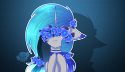 Size: 3239x1851 | Tagged: safe, artist:elektra-gertly, imported from derpibooru, oc, oc only, pony, unicorn, 2018, bust, floral head wreath, flower, hooves together, horn, old art, solo, unicorn oc