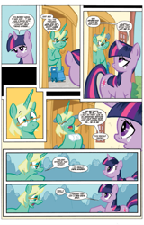 Size: 467x730 | Tagged: safe, imported from twibooru, jade singer, summer mane, twilight sparkle, pony, unicorn, idw micro series, bandage, broken leg, comic, crying, dialogue, eyes closed, female, glasses, horn, image, laughing, mare, png, sad, shocked, smiling, speech bubble, text, unamused, unicorn twilight