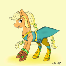 Size: 600x600 | Tagged: safe, artist:chibikyo-chan, imported from derpibooru, applejack, earth pony, pony, equestria girls, clothes, deviantart watermark, equestria girls outfit, obtrusive watermark, solo, watermark