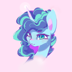 Size: 1442x1442 | Tagged: safe, artist:rainsketch, imported from derpibooru, pony, unicorn, bust, curly hair, female, g5, horn, looking at you, mare, misty brightdawn, portrait, simple background, solo