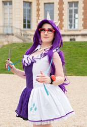 Size: 1024x1485 | Tagged: safe, artist:angelangelyss, imported from derpibooru, rarity, human, clothes, cosplay, costume, cutie mark on clothes, glasses, irl, irl human, jewelry, measuring tape, necklace, pearl necklace, photo, pincushion, rarity's glasses, scissors, solo