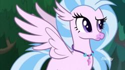 Size: 1246x703 | Tagged: safe, imported from derpibooru, screencap, silverstream, classical hippogriff, hippogriff, non-compete clause, female, jewelry, necklace, raised eyebrow, solo, spread wings, wings