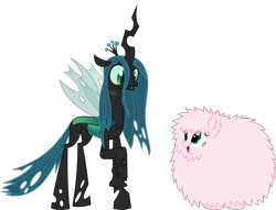 Size: 2622x2004 | Tagged: safe, artist:viperbrony454, imported from derpibooru, queen chrysalis, oc, oc:fluffle puff, changeling, changeling queen, earth pony, pony, duo, female, high res, simple background, transparent background, vector