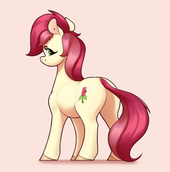 Size: 2926x2962 | Tagged: safe, artist:aquaticvibes, imported from derpibooru, roseluck, earth pony, pony, butt, female, high res, looking at you, looking back, looking back at you, mare, pink background, plot, simple background, solo