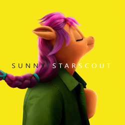 Size: 1425x1425 | Tagged: safe, edit, imported from derpibooru, sunny starscout, earth pony, pony, album cover, charlie puth, eyes closed, g5, my little pony: a new generation, parody, photoshop, ponified, ponified album cover, simple background, solo focus, yellow background