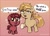 Size: 1994x1455 | Tagged: safe, artist:heretichesh, imported from derpibooru, oc, oc only, oc:peanut toffy, oc:raspberry toffy, earth pony, pony, dialogue, duo, female, filfil, filly, foal, gradient background, looking at you, open mouth, raised hoof, signature, smol, sparkles, speech bubble