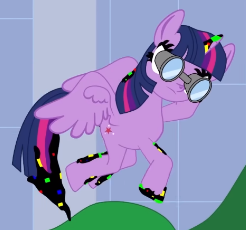 Size: 246x230 | Tagged: safe, artist:fasttoon, imported from derpibooru, twilight sparkle, alicorn, pony, binoculars, corrupted, dusk till dawn, error, female, flying, glitch, horn, mare, pibby, spread wings, twilight sparkle (alicorn), wings, youtube link