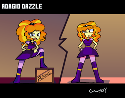 Size: 1080x850 | Tagged: safe, artist:chihirovx, imported from derpibooru, adagio dazzle, human, equestria girls, boots, box, disguise, disguised siren, female, looking at you, pose, raised leg, shoes, simple background