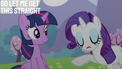 Size: 1920x1080 | Tagged: safe, edit, edited screencap, editor:quoterific, imported from derpibooru, screencap, rarity, twilight sparkle, pony, unicorn, a canterlot wedding, season 2, duo, duo female, eyes closed, female, open mouth, unicorn twilight