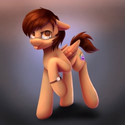 Size: 2200x2200 | Tagged: safe, artist:nanazdina, imported from derpibooru, oc, oc only, pegasus, pony, :p, commission, folded wings, glasses, ibispaint x, lineless, male, solo, stallion, tongue out, watch, wings, wristwatch