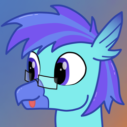 Size: 7000x7000 | Tagged: safe, artist:freestadiumtix, imported from derpibooru, oc, oc only, oc:devereux, classical hippogriff, hippogriff, :p, beak, blue background, bust, cute, glasses, gradient background, male, ocbetes, orange background, simple background, solo, tongue out