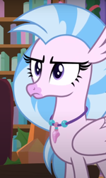 Size: 460x767 | Tagged: safe, imported from derpibooru, screencap, silverstream, classical hippogriff, hippogriff, the hearth's warming club, cropped, jewelry, necklace, silverstream is not amused, solo, unamused