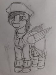 Size: 1620x2160 | Tagged: safe, artist:gardarik, imported from derpibooru, oc, oc only, oc:nightfall lance, pegasus, pony, clothes, male, simple background, solo, stallion, traditional art