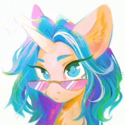 Size: 1500x1500 | Tagged: safe, artist:dearmary, imported from derpibooru, oc, oc only, oc:depth chaser, pony, unicorn, bust, ear fluff, female, glasses, horn, looking at you, mare, portrait, simple background, solo, white background