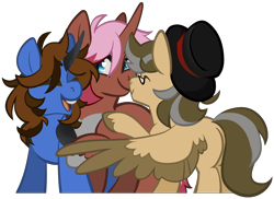 Size: 3054x2223 | Tagged: safe, alternate version, artist:skylleon, imported from derpibooru, oc, oc:heartstring fiddler, oc:speech bubble, oc:zugatti, pony, gay, male, nuzzling, polyamory, pony oc, simple background, transparent background