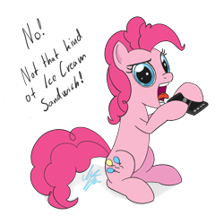 Size: 1050x1050 | Tagged: safe, artist:sameasusual, imported from derpibooru, pinkie pie, earth pony, pony, cellphone, female, open mouth, phone, silly, silly pony, simple background, smartphone, solo, transparent background
