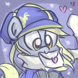 Size: 405x405 | Tagged: safe, artist:melodenesa, imported from derpibooru, derpy hooves, pony, clothes, crossover, female, letter, solo, tegami bachi
