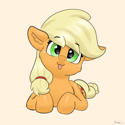 Size: 4000x4000 | Tagged: safe, artist:yelowcrom, imported from derpibooru, applejack, earth pony, pony, cheek fluff, cute, ear fluff, female, jackabetes, looking at you, mare, silly, silly pony, simple background, solo, tongue out