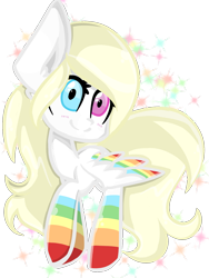 Size: 1200x1600 | Tagged: safe, artist:thecreativerey, imported from derpibooru, oc, oc only, pegasus, pony, clothes, female, heterochromia, mare, pegasus oc, rainbow socks, simple background, socks, solo, striped socks, transparent background, wings