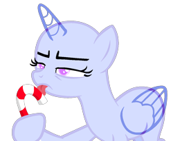 Size: 1024x840 | Tagged: safe, artist:lilith1light, imported from derpibooru, oc, oc only, alicorn, pony, alicorn oc, base, candy, candy cane, eyelashes, female, food, grumpy, hoof hold, horn, licking, mare, simple background, solo, tongue out, transparent background, wings