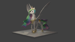 Size: 1280x720 | Tagged: safe, artist:plainoasis, imported from derpibooru, princess celestia, alicorn, pony, 3d, animated, blender, crown, female, gif, happy, hoof shoes, horn, jewelry, looking at you, mare, open mouth, open smile, peytral, regalia, smiling, smiling at you, solo, spread wings, walking, wings