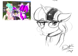Size: 1036x745 | Tagged: safe, artist:thelunarmoon, imported from derpibooru, oc, oc only, unicorn, doodle, female, glasses, lidded eyes, mare, smiling
