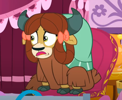 Size: 728x601 | Tagged: safe, imported from derpibooru, screencap, yona, yak, season 9, she's all yak, spoiler:s09, bow, cloven hooves, cropped, female, hair bow, monkey swings, solo