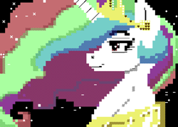 Size: 560x400 | Tagged: safe, alternate version, artist:thelunarmoon, imported from derpibooru, princess celestia, alicorn, pony, bust, female, heart, heart eyes, mare, peytral, pixel art, smiling, solo, sparkles, wingding eyes