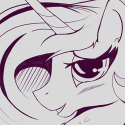 Size: 3000x3000 | Tagged: safe, artist:enonnnymous, imported from derpibooru, princess celestia, alicorn, pony, blushing, bust, female, horn, mare, monochrome, portrait, side view, sketch, solo