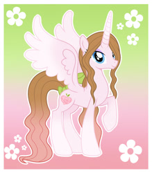 Size: 1280x1462 | Tagged: safe, artist:cindystarlight, imported from derpibooru, oc, oc:flower heart, alicorn, pony, alicorn oc, base used, bow, female, hair, horn, mare, race swap, solo, tail, tail bow, wings