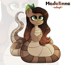 Size: 2744x2500 | Tagged: safe, artist:madelinne, imported from derpibooru, oc, oc only, lamia, original species, pony, adoptable, adoptable open, female, long hair, mare, simple background, solo, zoom layer