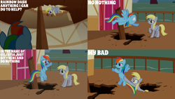 Size: 4400x2475 | Tagged: safe, edit, edited screencap, editor:quoterific, imported from derpibooru, screencap, derpy hooves, rainbow dash, pegasus, pony, the last roundup, angry, duo, duo female, female, flying, mare