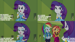 Size: 4400x2475 | Tagged: safe, edit, edited screencap, editor:quoterific, imported from derpibooru, screencap, rainbow dash, rarity, sunset shimmer, human, equestria girls, equestria girls series, holidays unwrapped, spoiler:eqg series (season 2), crossed arms, eyebrows, eyeshadow, female, frown, grin, hand on hip, high res, looking at each other, looking at someone, makeup, o come all ye squashful, open mouth, open smile, smiling, smiling at each other, talking, trio, trio female