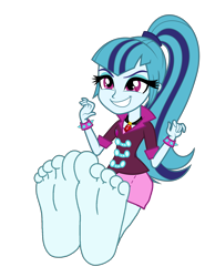 Size: 2835x3827 | Tagged: safe, artist:diegator007, edit, imported from derpibooru, sonata dusk, human, equestria girls, rainbow rocks, adorabolical, barefoot, clothes, cute, evil grin, feet, female, fetish, foot fetish, foot focus, gem, grin, imminent tickles, jewelry, pendant, ponytail, simple background, siren gem, skirt, smiling, soles, solo, sonatabetes, spiked wristband, this will end in laughs, this will end in tickles, toes, transparent background, vector, wristband