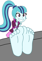 Size: 3261x4691 | Tagged: safe, artist:mixiepie, edit, imported from derpibooru, sonata dusk, human, equestria girls, rainbow rocks, barefoot, clothes, cute, feet, female, fetish, foot fetish, foot focus, gem, happy, multicolored hair, ponytail, simple background, siren gem, skirt, smiling, soles, solo, sonatabetes, spiked wristband, stocks, toes, transparent background, vector, wristband